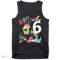 6 Year Old Roar Im 6 6th Birthday Boy T Rex Dinosaur Tank Top thumb 0