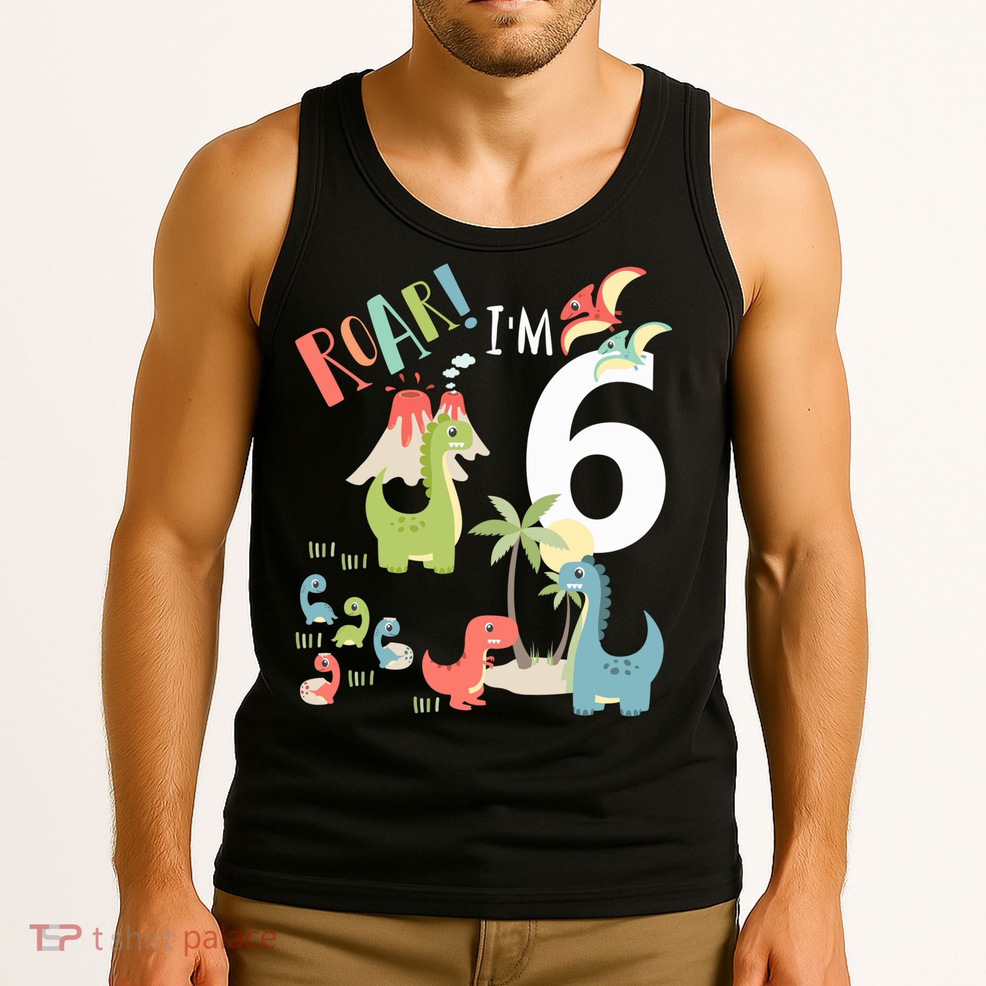 6 Year Old Roar Im 6 6th Birthday Boy T Rex Dinosaur Tank Top