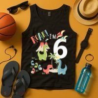 6 Year Old Roar Im 6 6th Birthday Boy T Rex Dinosaur Tank Top thumb 4