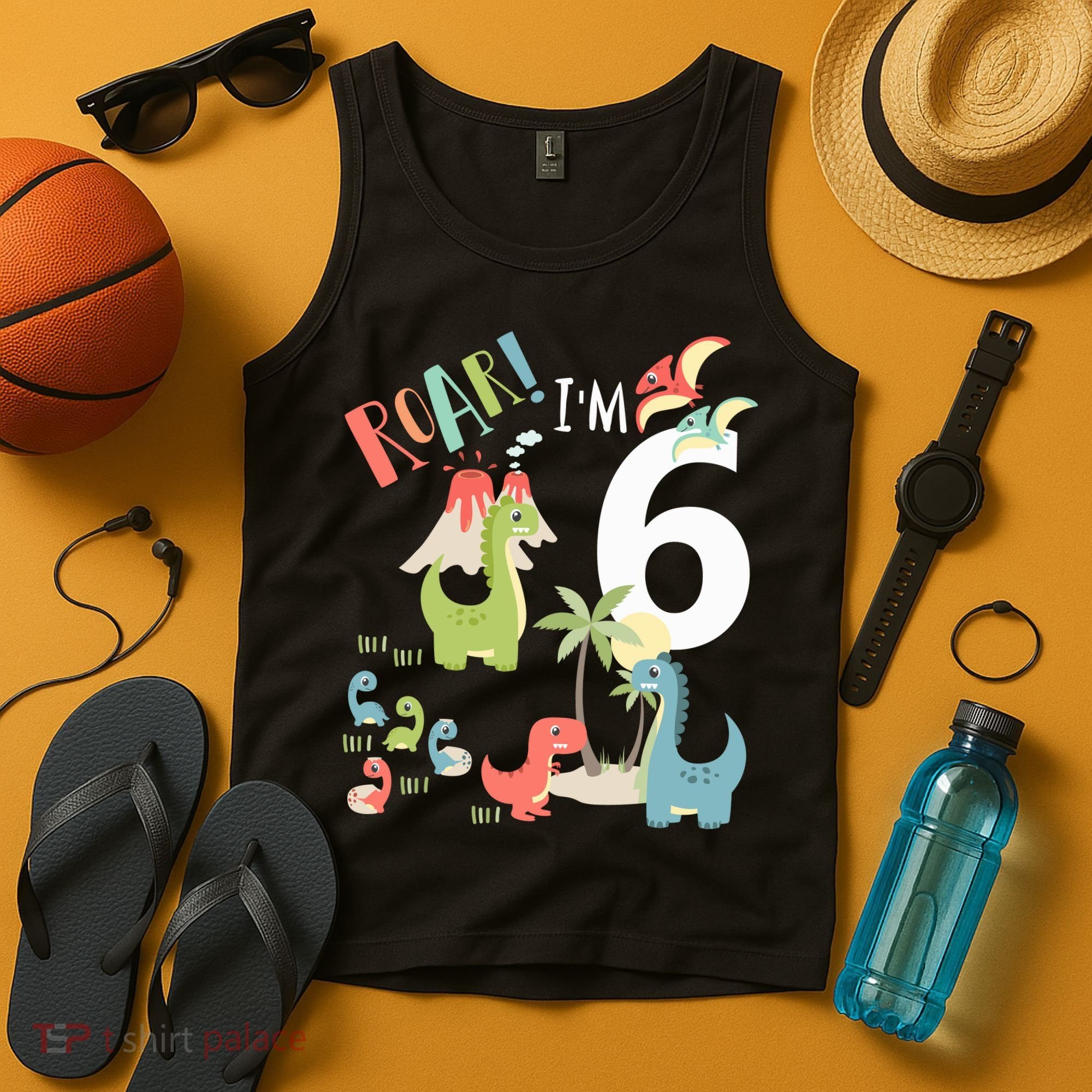 6 Year Old Roar Im 6 6th Birthday Boy T Rex Dinosaur Tank Top