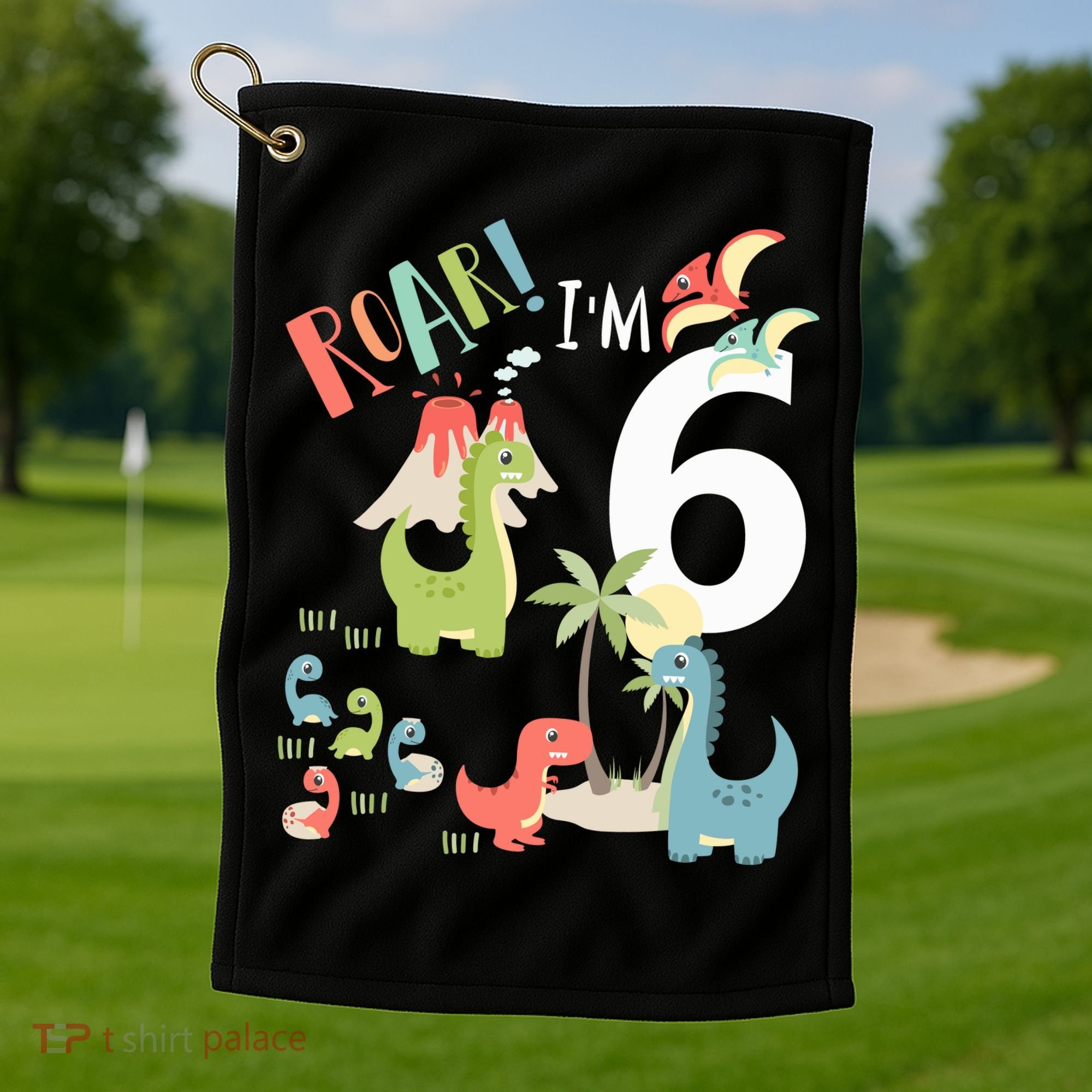 6 Year Old Roar Im 6 6th Birthday Boy T Rex Dinosaur Golf Towel