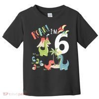 6 Year Old Roar Im 6 6th Birthday Boy T Rex Dinosaur Toddler T-Shirt thumb 0