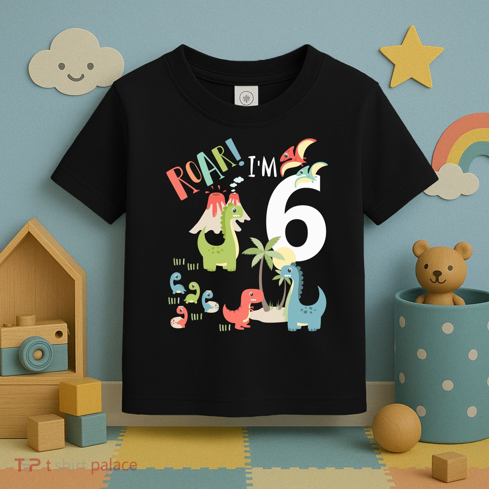 6 Year Old Roar Im 6 6th Birthday Boy T Rex Dinosaur Toddler T-Shirt