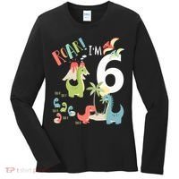 6 Year Old Roar Im 6 6th Birthday Boy T Rex Dinosaur Women's Long Sleeve Shirt thumb 0