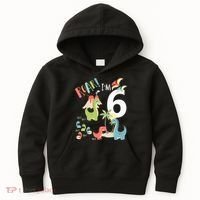 6 Year Old Roar Im 6 6th Birthday Boy T Rex Dinosaur Kids Hoodie thumb 0