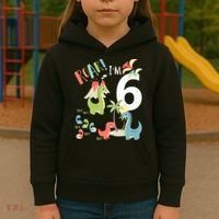 6 Year Old Roar Im 6 6th Birthday Boy T Rex Dinosaur Kids Hoodie thumb 3