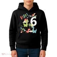 6 Year Old Roar Im 6 6th Birthday Boy T Rex Dinosaur Kids Hoodie thumb 4