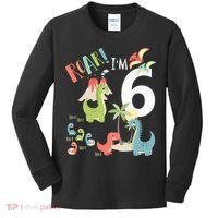 6 Year Old Roar Im 6 6th Birthday Boy T Rex Dinosaur Kids Long Sleeve Shirt thumb 0