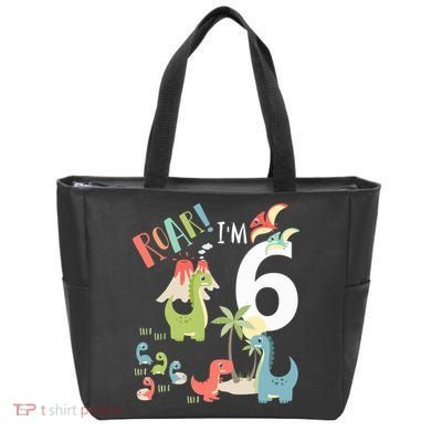 6 Year Old Roar Im 6 6th Birthday Boy T Rex Dinosaur Tote Bag