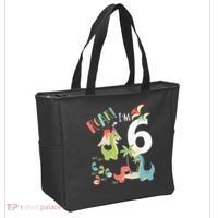 6 Year Old Roar Im 6 6th Birthday Boy T Rex Dinosaur Tote Bag thumb 2