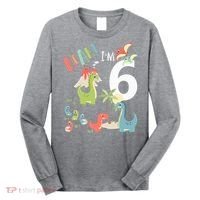 6 Year Old Roar Im 6 6th Birthday Boy T Rex Dinosaur Long Sleeve Shirt thumb 0