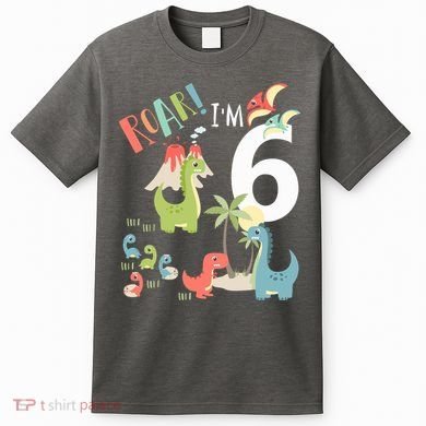 6 Year Old Roar Im 6 6th Birthday Boy T Rex Dinosaur T-Shirt
