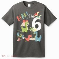 6 Year Old Roar Im 6 6th Birthday Boy T Rex Dinosaur T-Shirt thumb 0