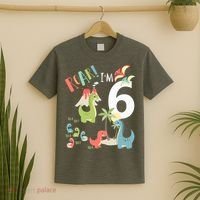 6 Year Old Roar Im 6 6th Birthday Boy T Rex Dinosaur T-Shirt thumb 2