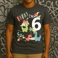 6 Year Old Roar Im 6 6th Birthday Boy T Rex Dinosaur T-Shirt thumb 3
