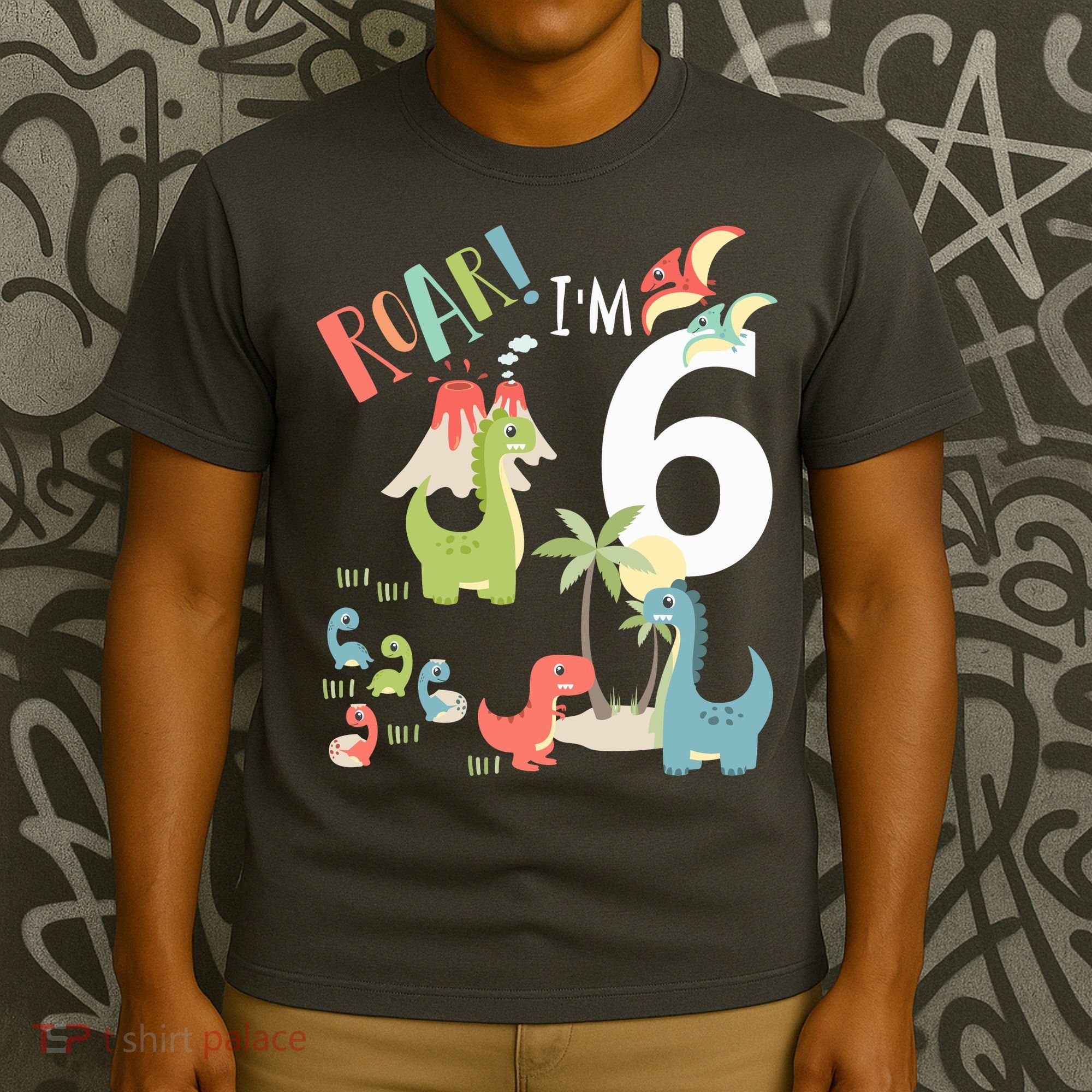6 Year Old Roar Im 6 6th Birthday Boy T Rex Dinosaur T-Shirt