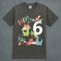 6 Year Old Roar Im 6 6th Birthday Boy T Rex Dinosaur T-Shirt thumb 4