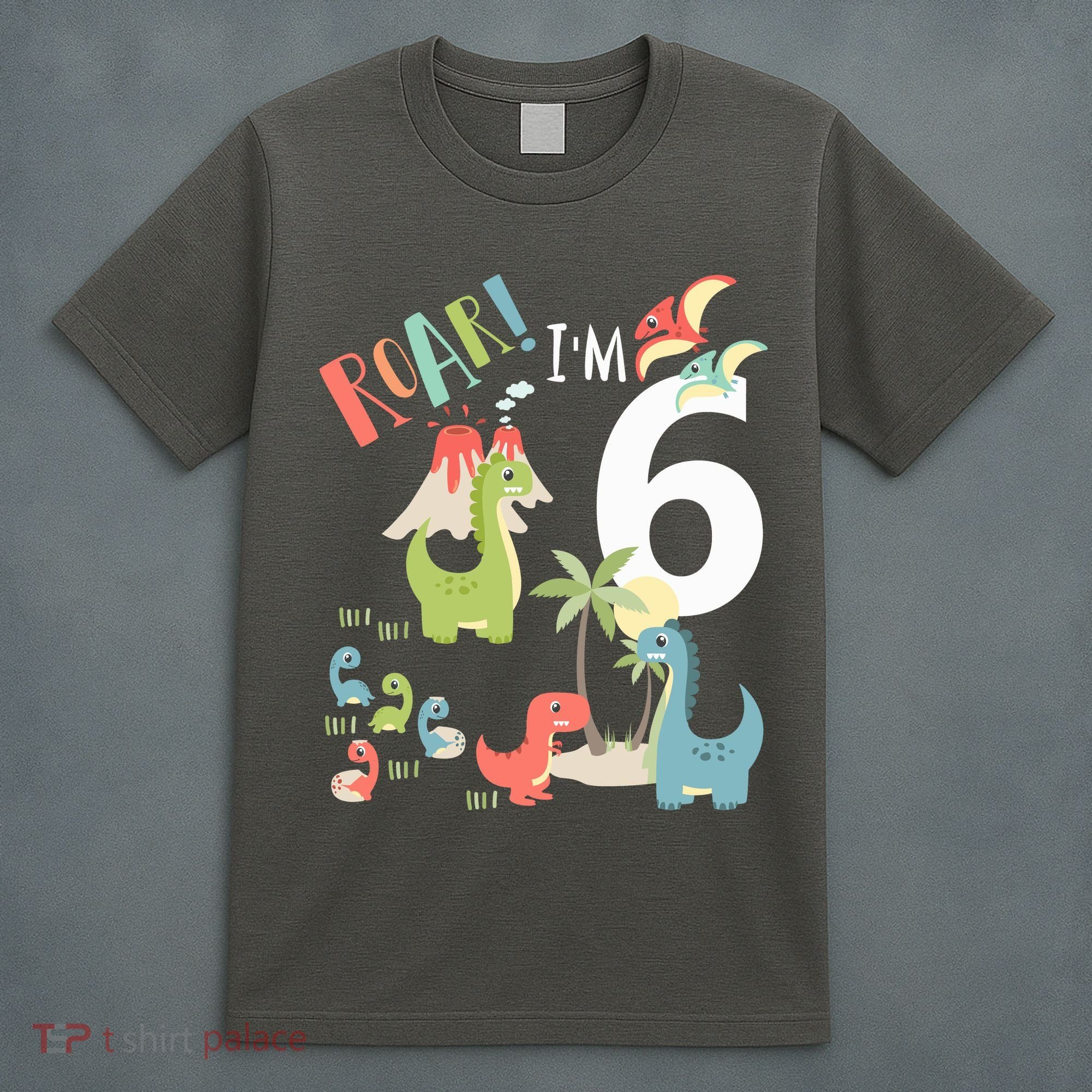 6 Year Old Roar Im 6 6th Birthday Boy T Rex Dinosaur T-Shirt