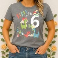 6 Year Old Roar Im 6 6th Birthday Boy T Rex Dinosaur Women's T-Shirt thumb 2