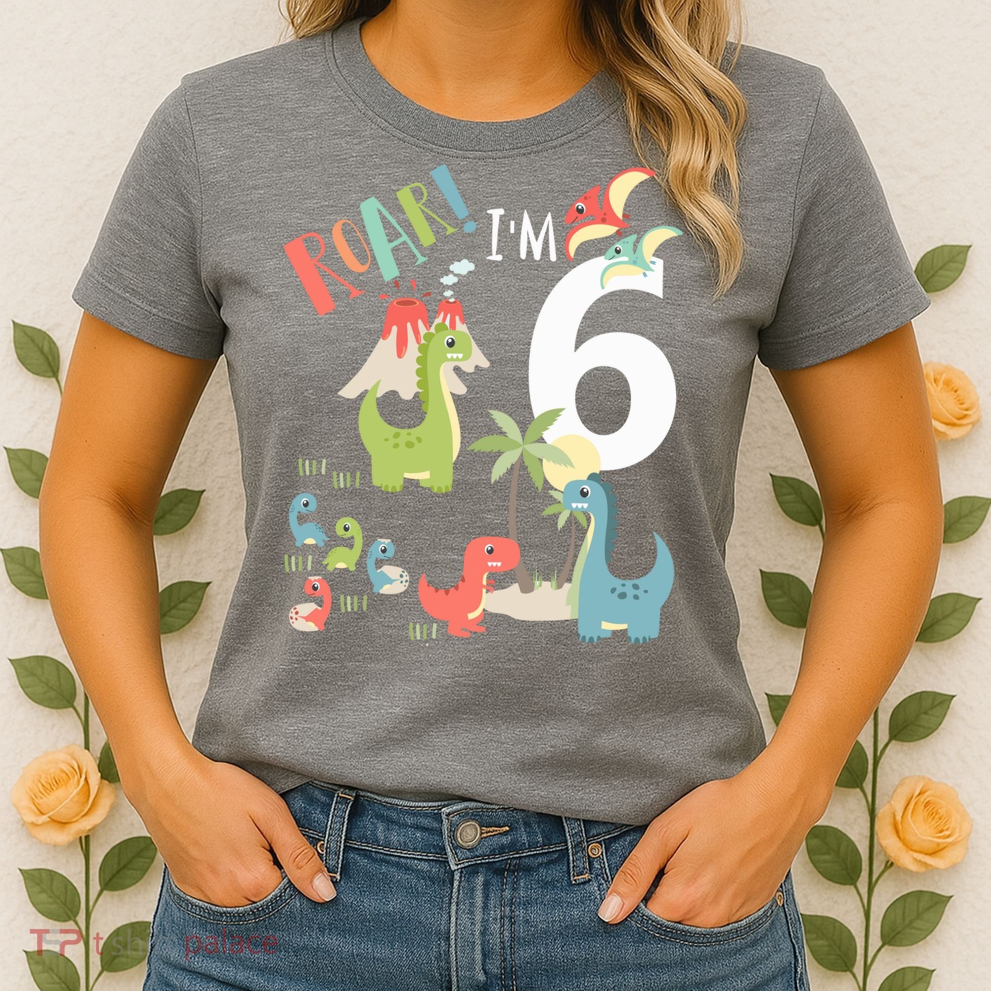 6 Year Old Roar Im 6 6th Birthday Boy T Rex Dinosaur Women's T-Shirt