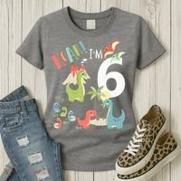 6 Year Old Roar Im 6 6th Birthday Boy T Rex Dinosaur Women's T-Shirt thumb 3