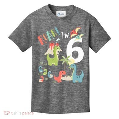 6 Year Old Roar Im 6 6th Birthday Boy T Rex Dinosaur Kids T-Shirt