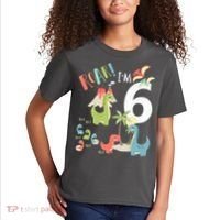 6 Year Old Roar Im 6 6th Birthday Boy T Rex Dinosaur Kids T-Shirt thumb 2