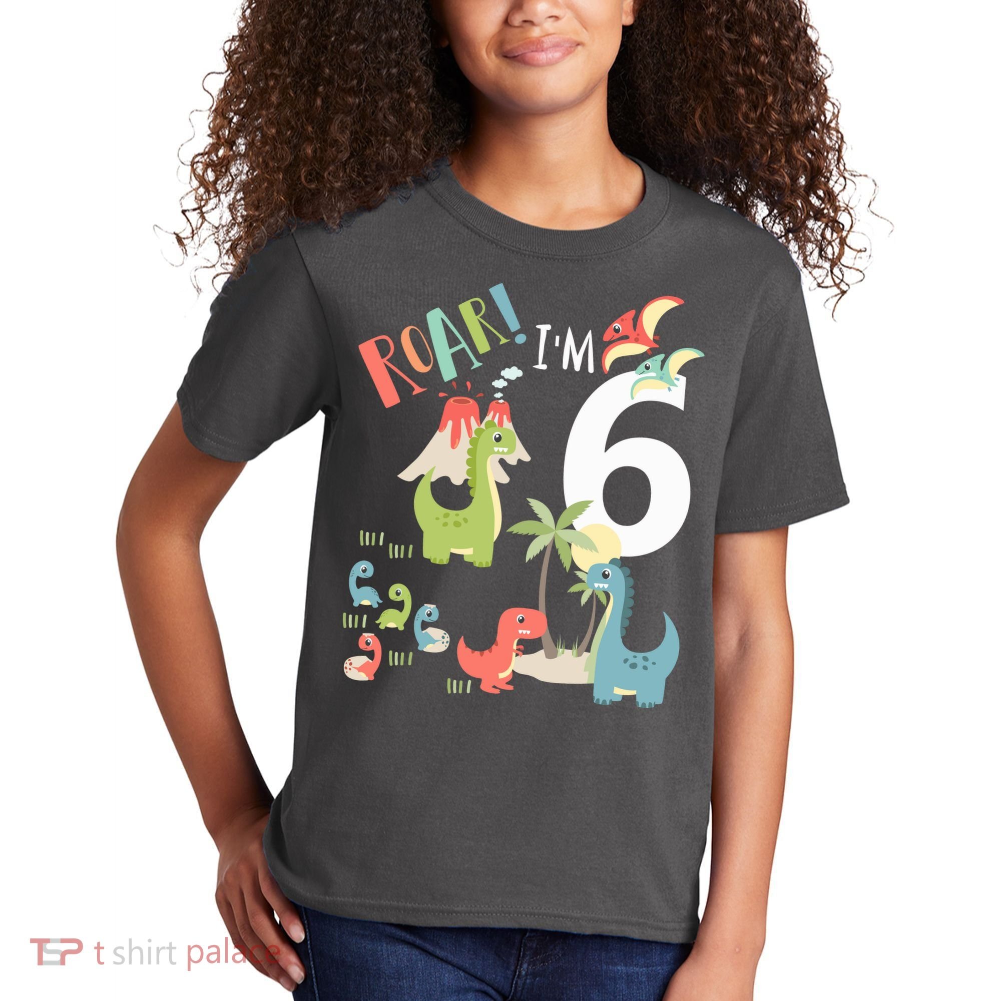 6 Year Old Roar Im 6 6th Birthday Boy T Rex Dinosaur Kids T-Shirt