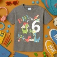 6 Year Old Roar Im 6 6th Birthday Boy T Rex Dinosaur Kids T-Shirt thumb 3