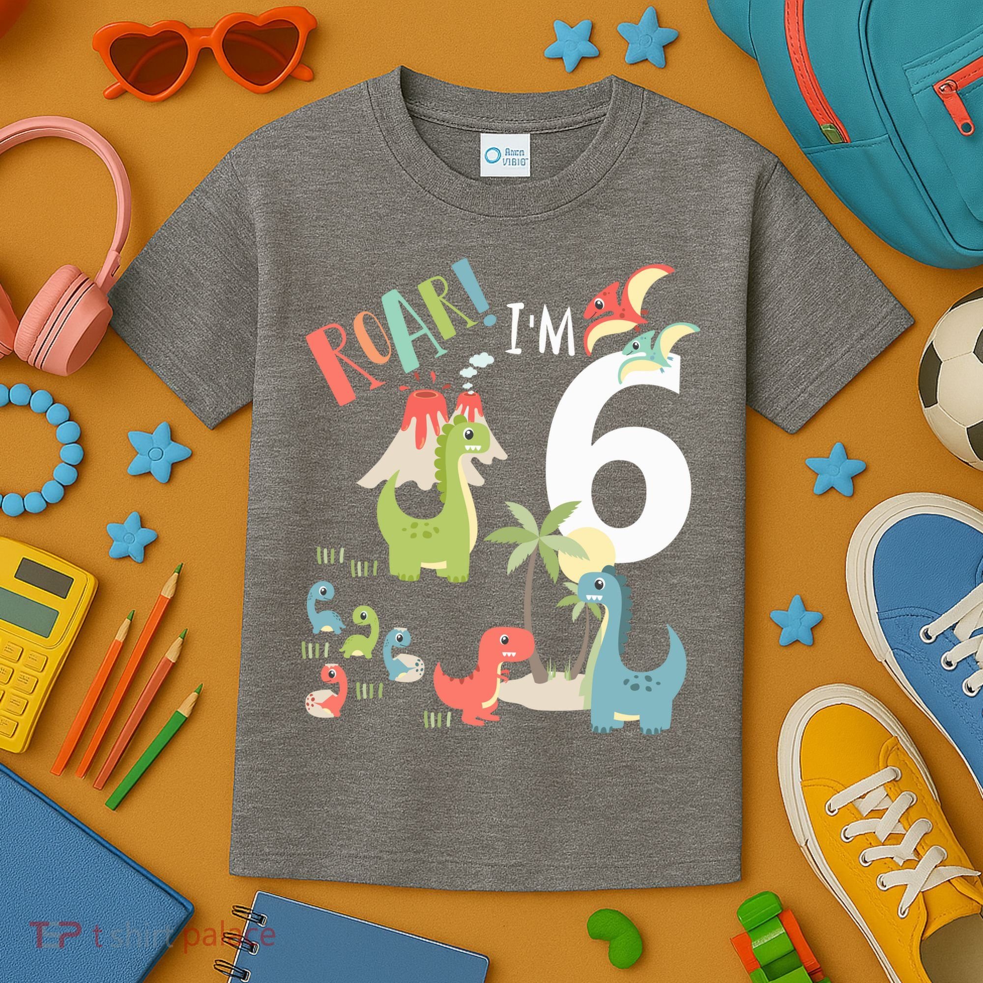 6 Year Old Roar Im 6 6th Birthday Boy T Rex Dinosaur Kids T-Shirt