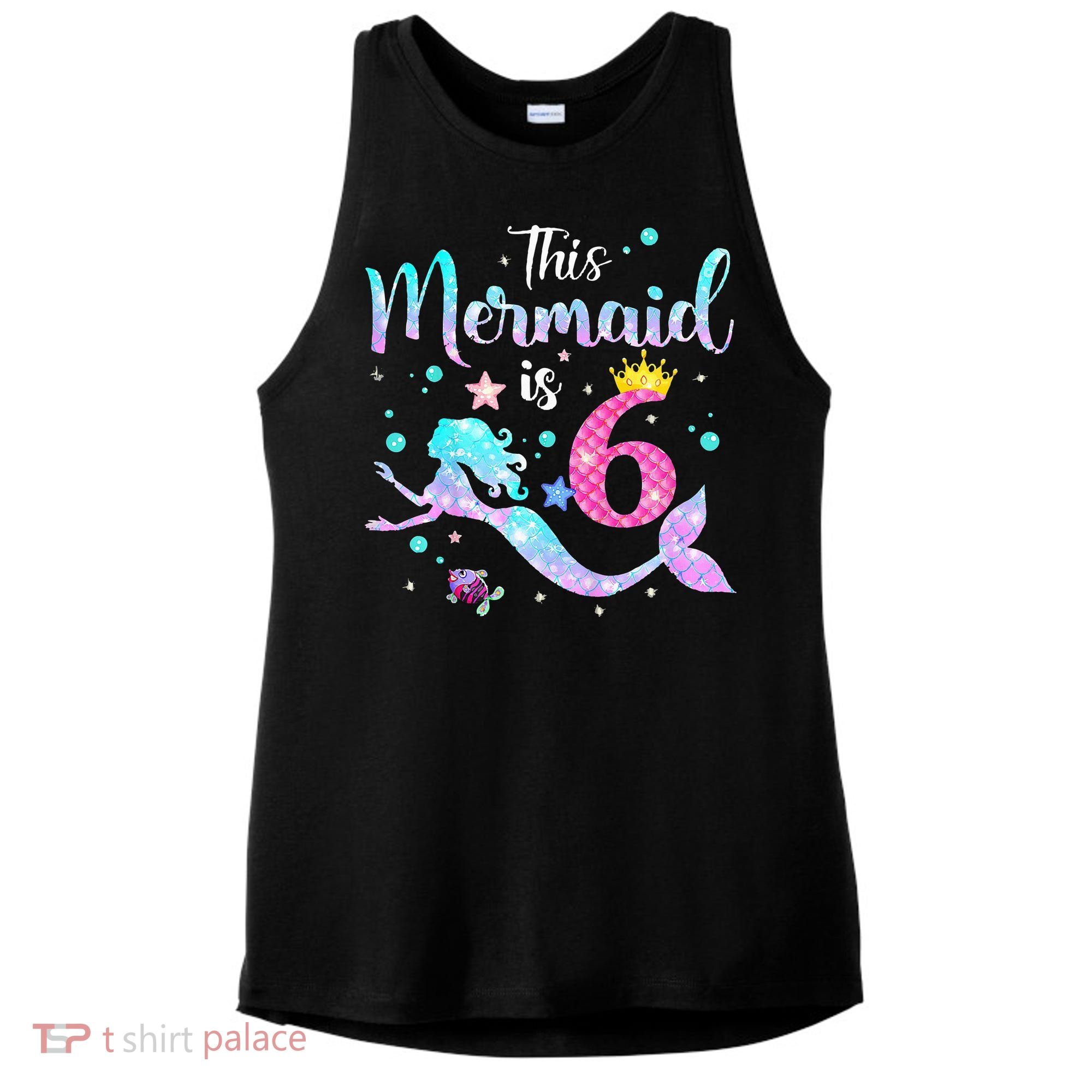 6 Year Old This Mermaid Is 6th Birthday Daughter Ladies PosiCharge Tri-Blend Wicking Tank