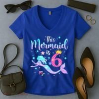 6 Year Old This Mermaid Is 6th Birthday Daughter Women's V-Neck T-Shirt thumb 2