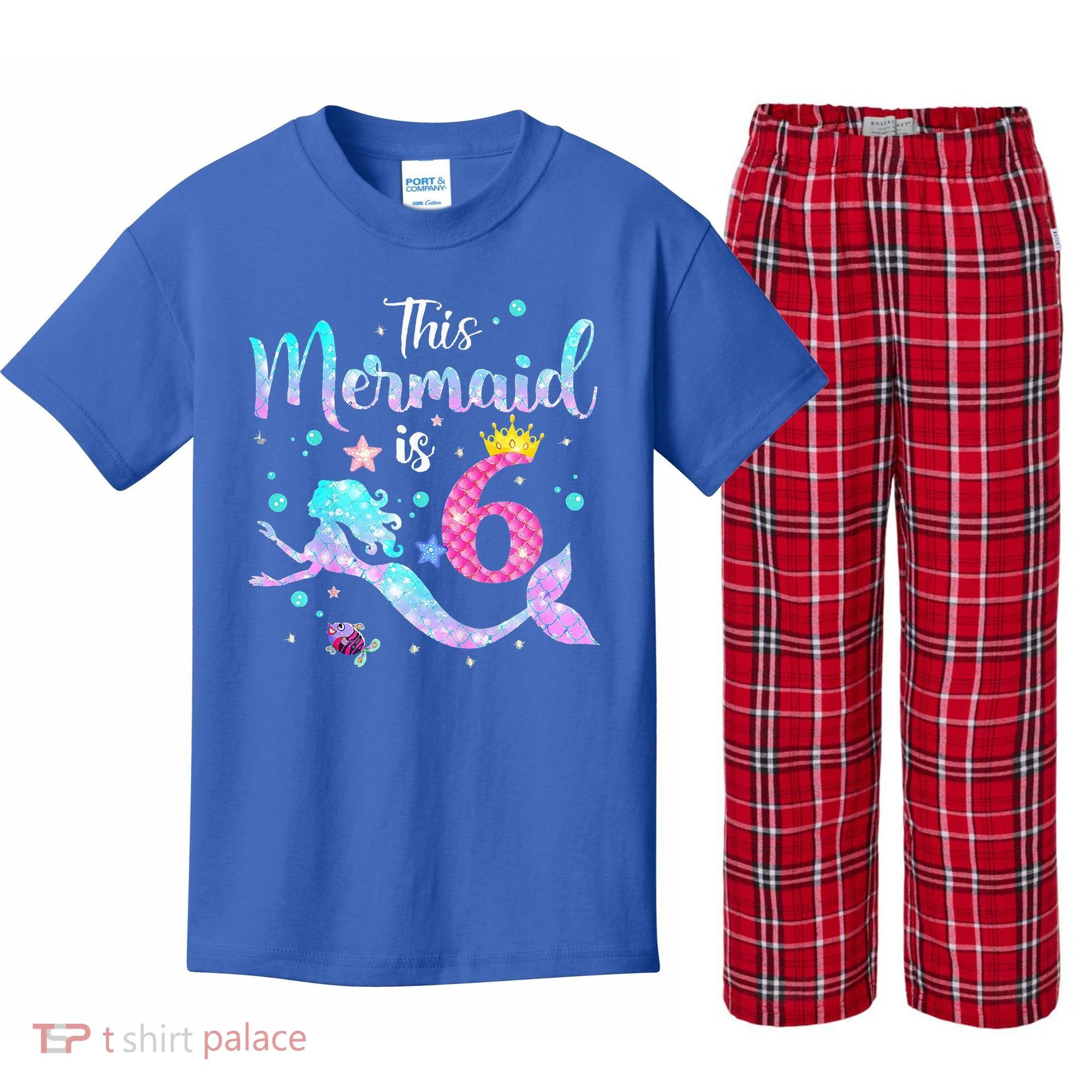 6 Year Old This Mermaid Is 6th Birthday Daughter Kids Plaid Pajama Set