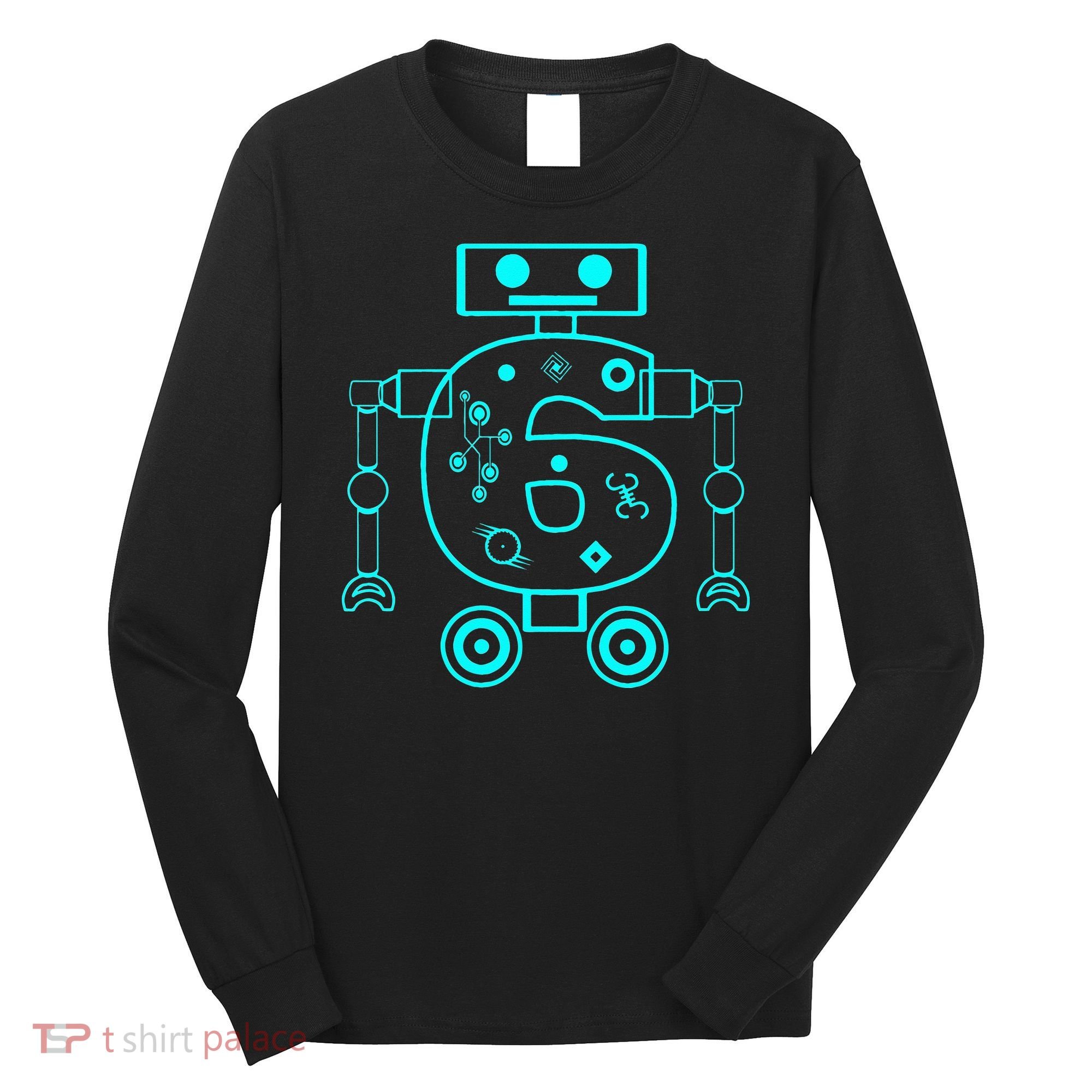 6 Year Old 6th Birthday Robot Themed Party Gift Long Sleeve Shirt
