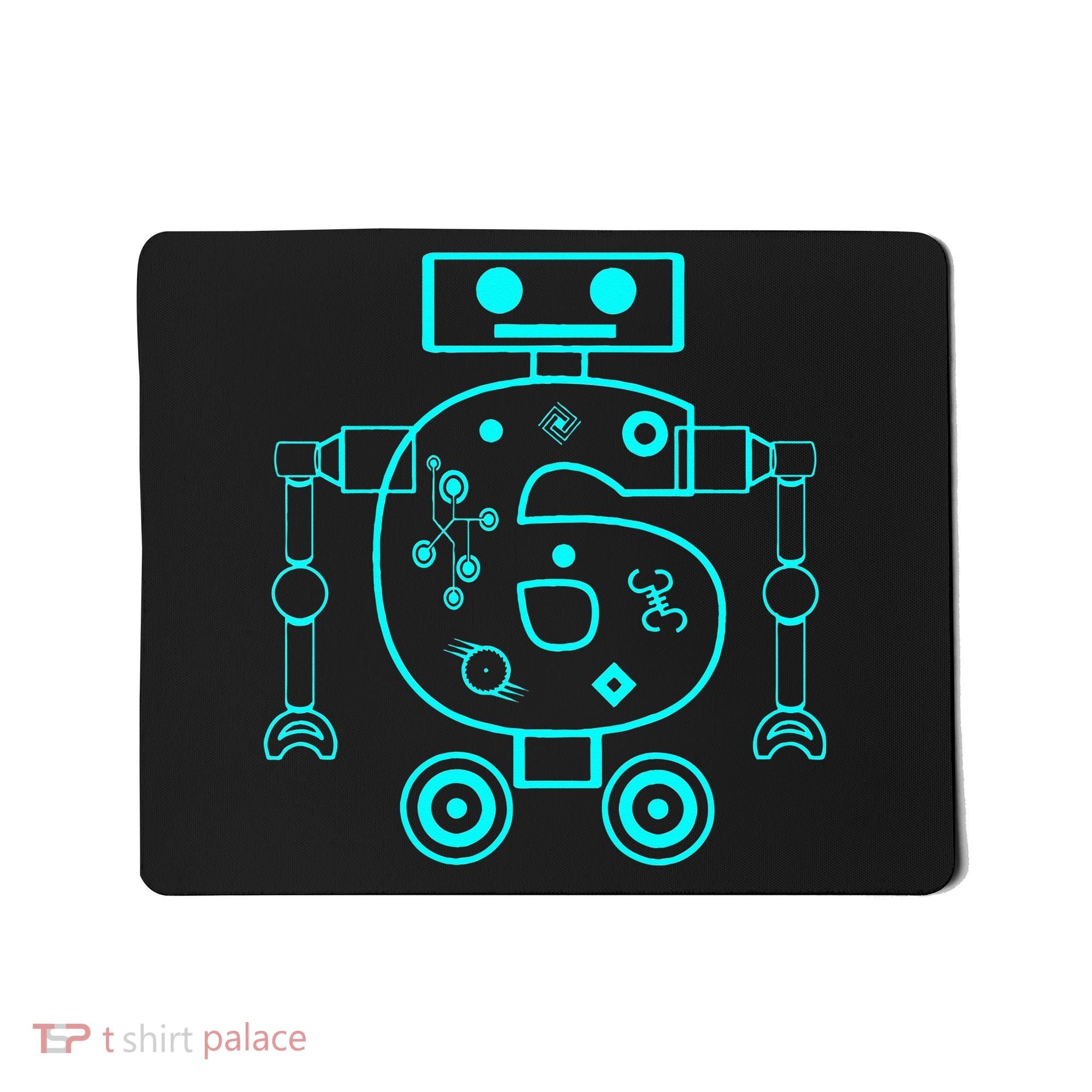 6 Year Old 6th Birthday Robot Themed Party Gift Mousepad