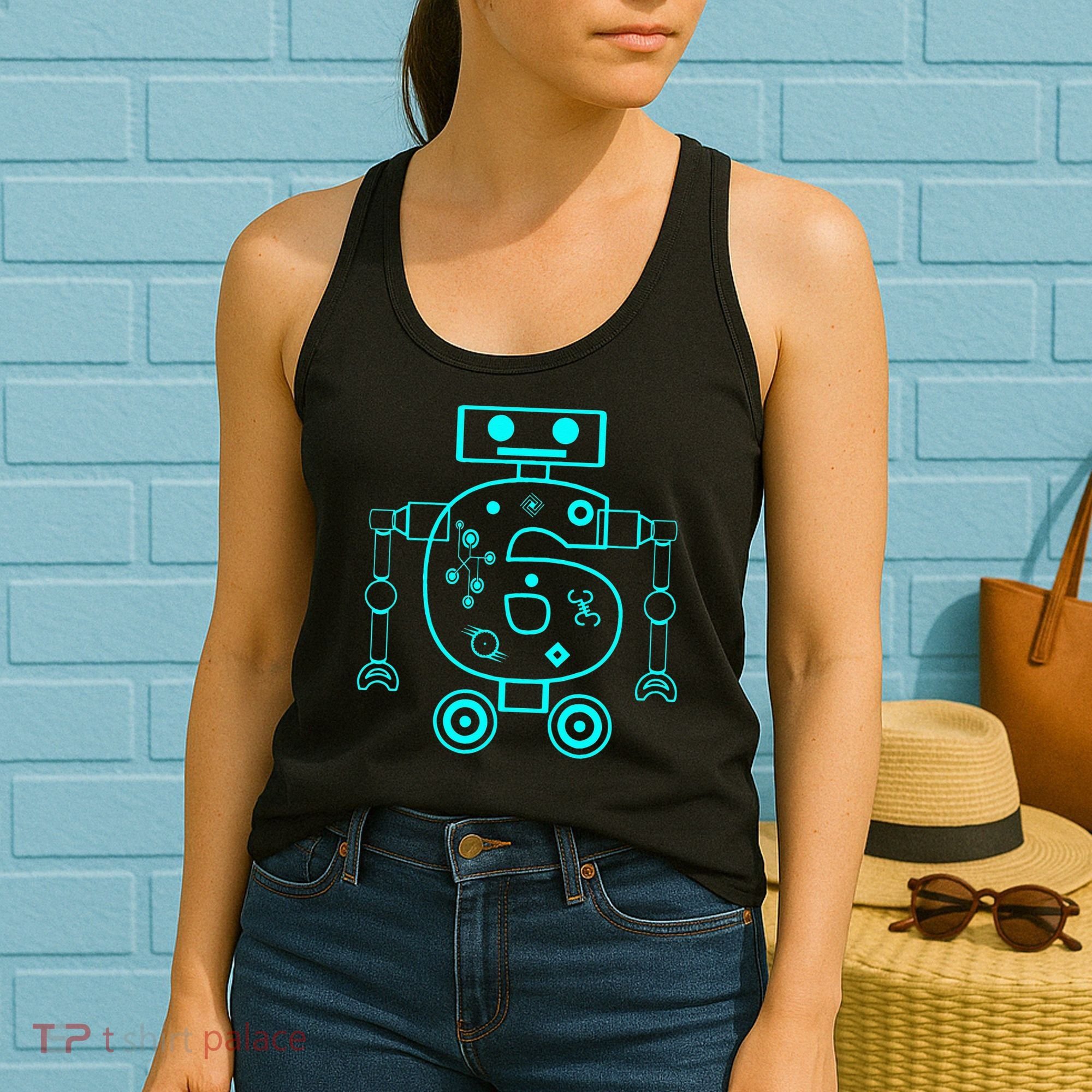 6 Year Old 6th Birthday Robot Themed Party Gift Women's Tank Top