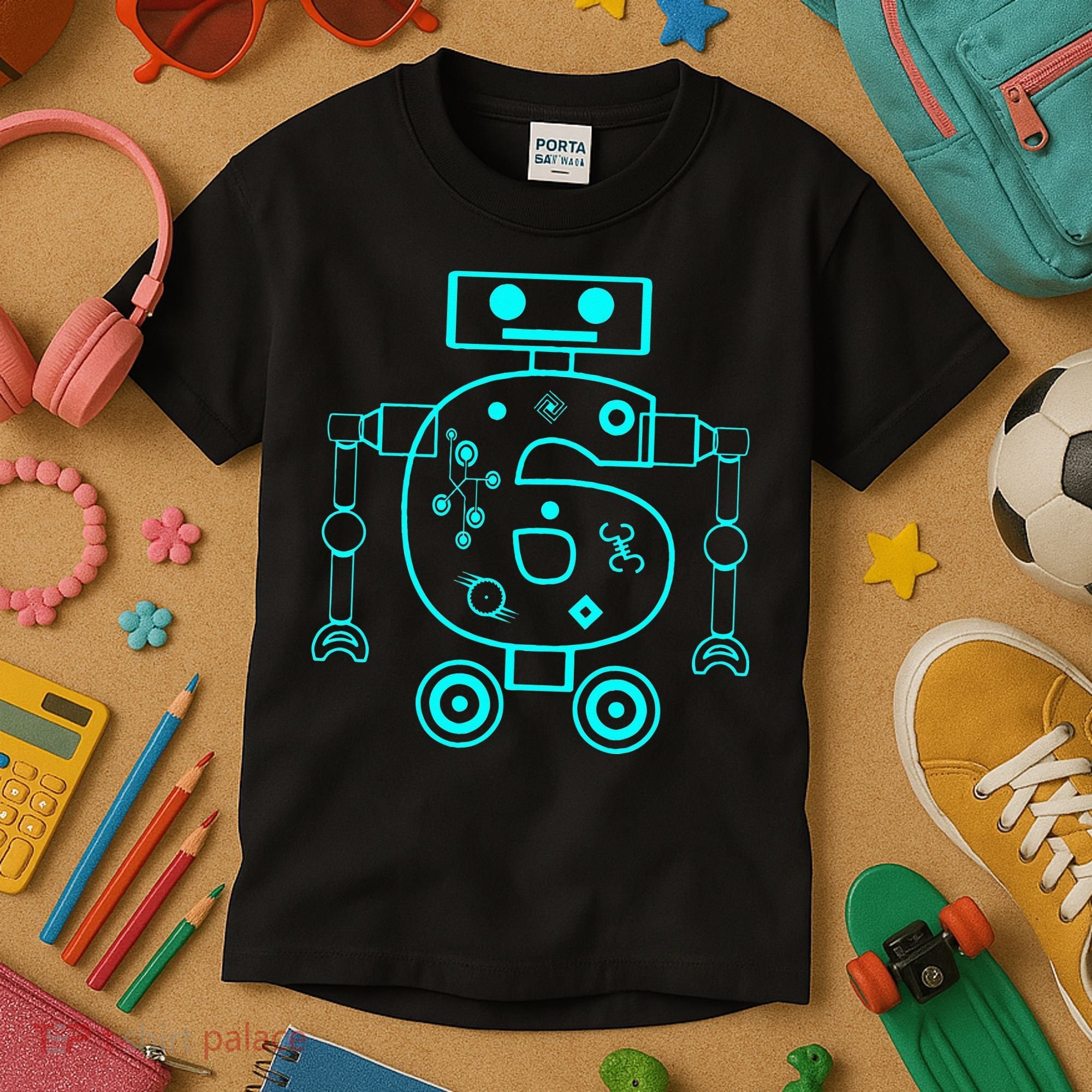 6 Year Old 6th Birthday Robot Themed Party Gift Kids T-Shirt