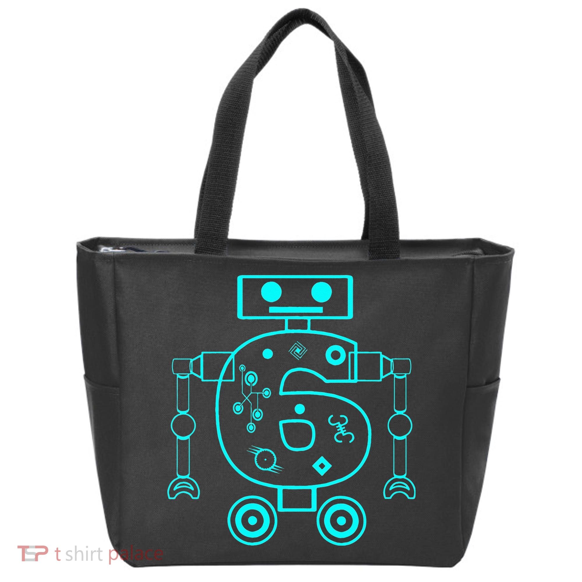 6 Year Old 6th Birthday Robot Themed Party Gift Tote Bag
