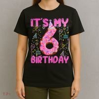 6 Years Old Girl Funny Donut Its My Sixth Birthday T-Shirt thumb 4