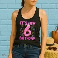 6 Years Old Girl Funny Donut Its My Sixth Birthday Women's Tank Top thumb 2