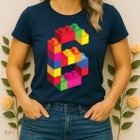 6 Year Old Building Blocks Birthday Bricks 6th Gift Women's T-Shirt thumb 2