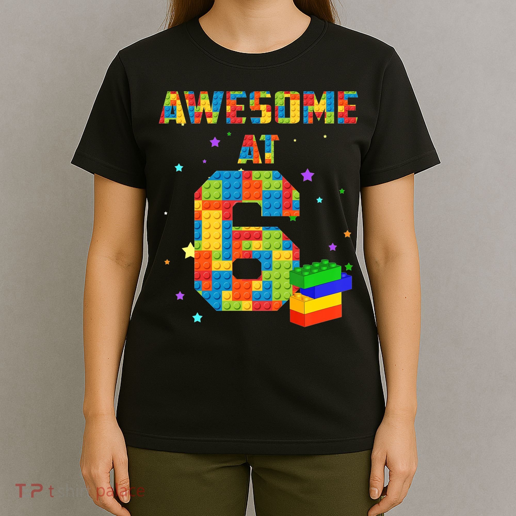 6 Years Old Birthday For 6 Building Blocks Bricks Boy Girl T-Shirt