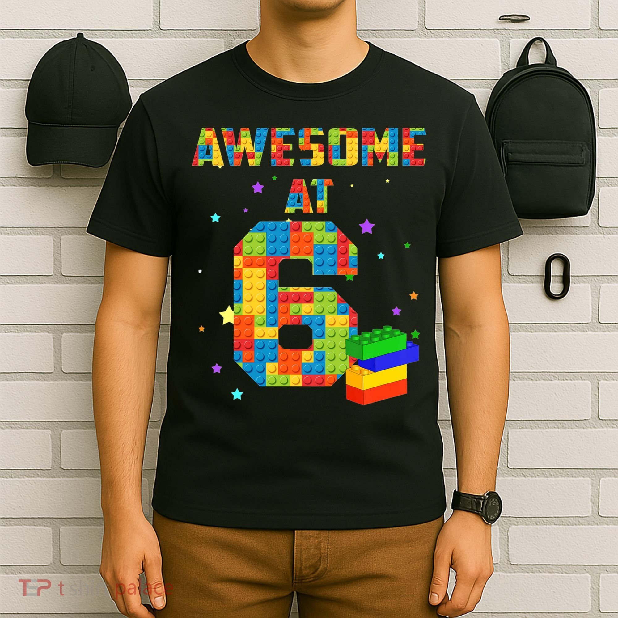 6 Years Old Birthday For 6 Building Blocks Bricks Boy Girl T-Shirt