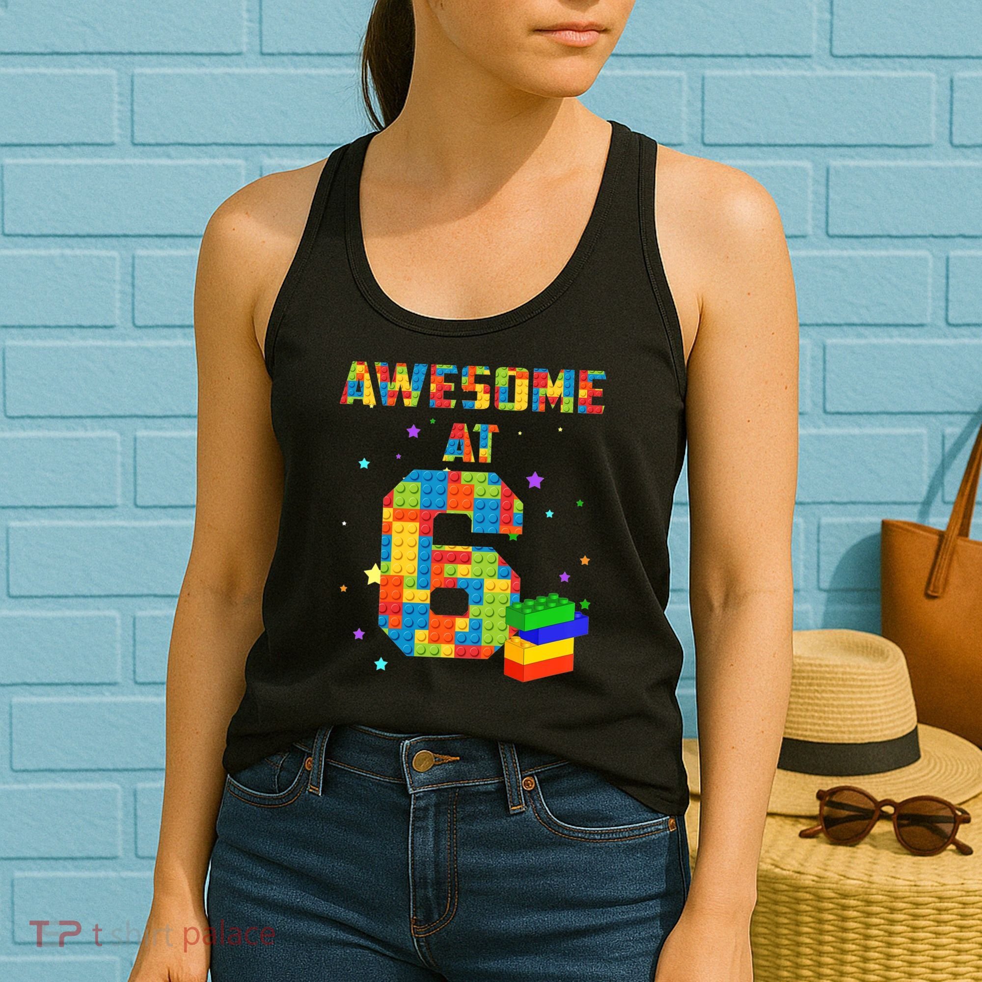 6 Years Old Birthday For 6 Building Blocks Bricks Boy Girl Women's Tank Top