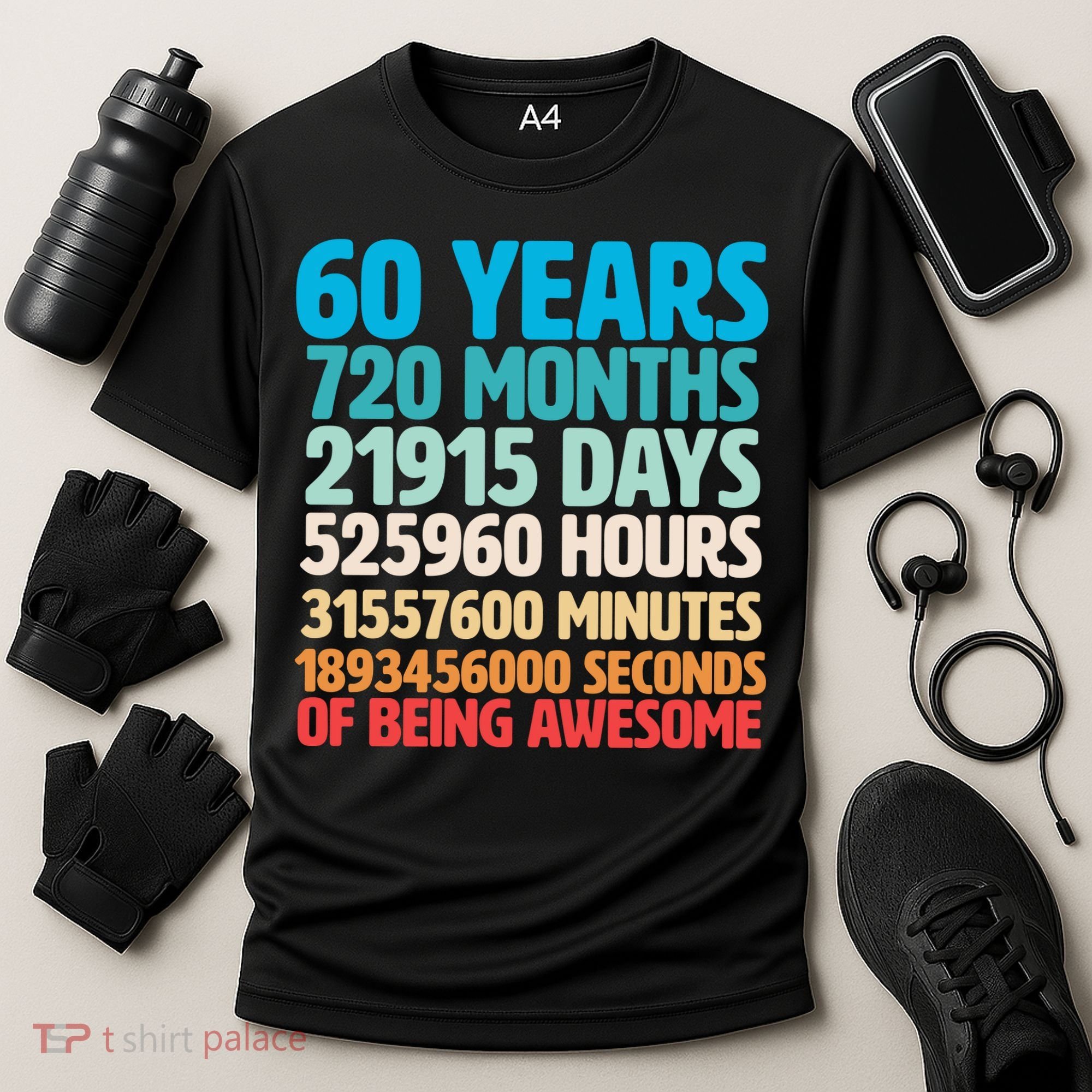 60 Years Of Being Awesome 60th Birthday Time Breakdown Cooling Performance Crew T-Shirt