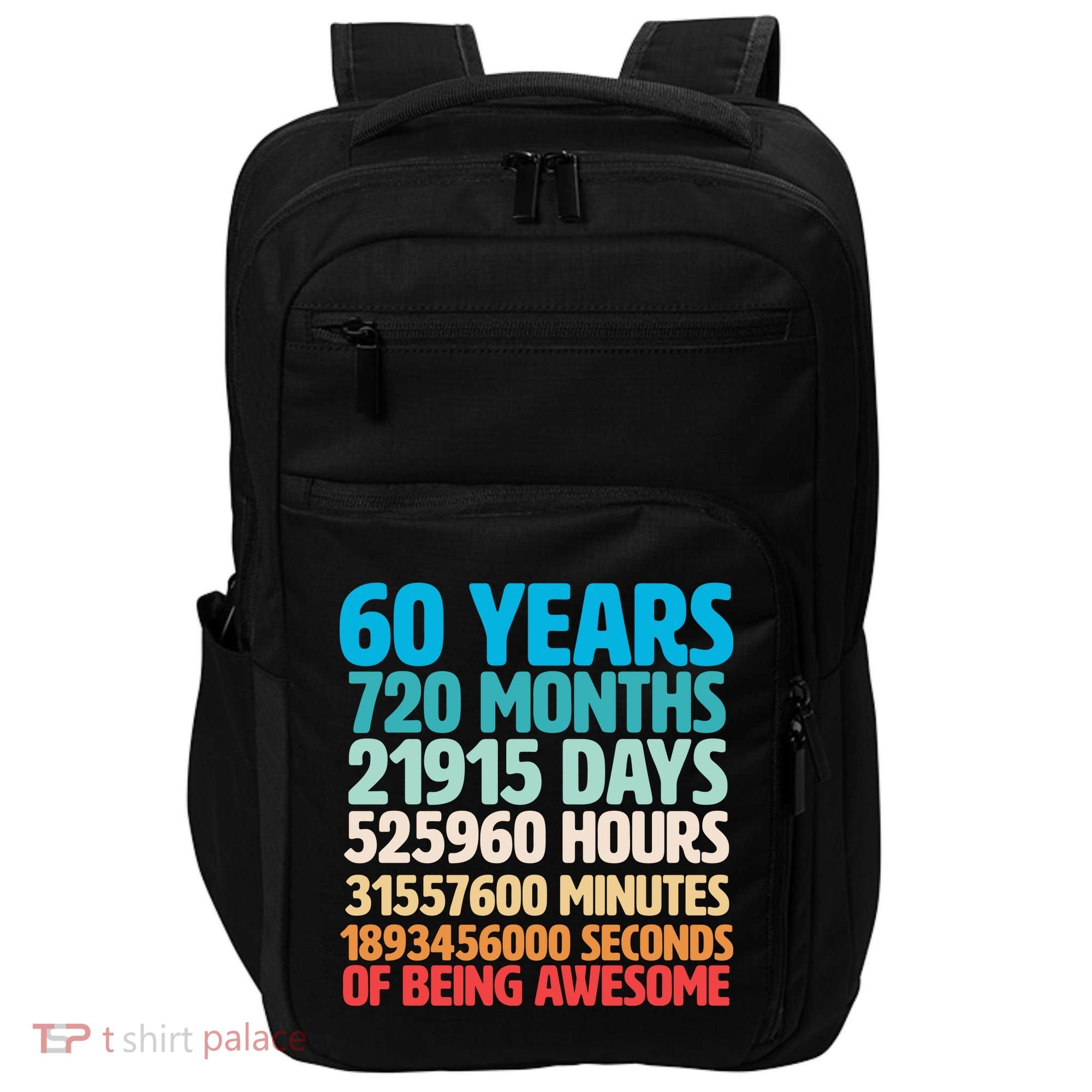 60 Years Of Being Awesome 60th Birthday Time Breakdown Impact Tech Backpack