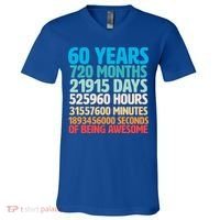 60 Years Of Being Awesome 60th Birthday Time Breakdown V-Neck T-Shirt thumb 0