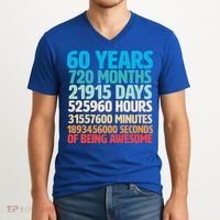 60 Years Of Being Awesome 60th Birthday Time Breakdown V-Neck T-Shirt thumb 2