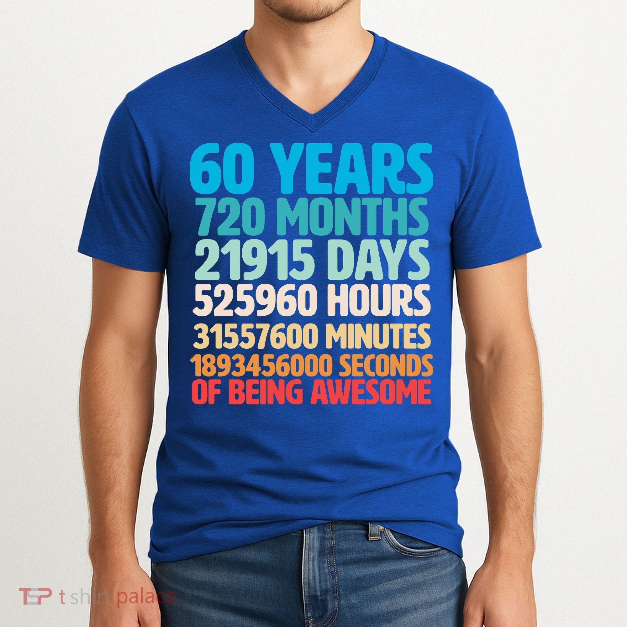 60 Years Of Being Awesome 60th Birthday Time Breakdown V-Neck T-Shirt