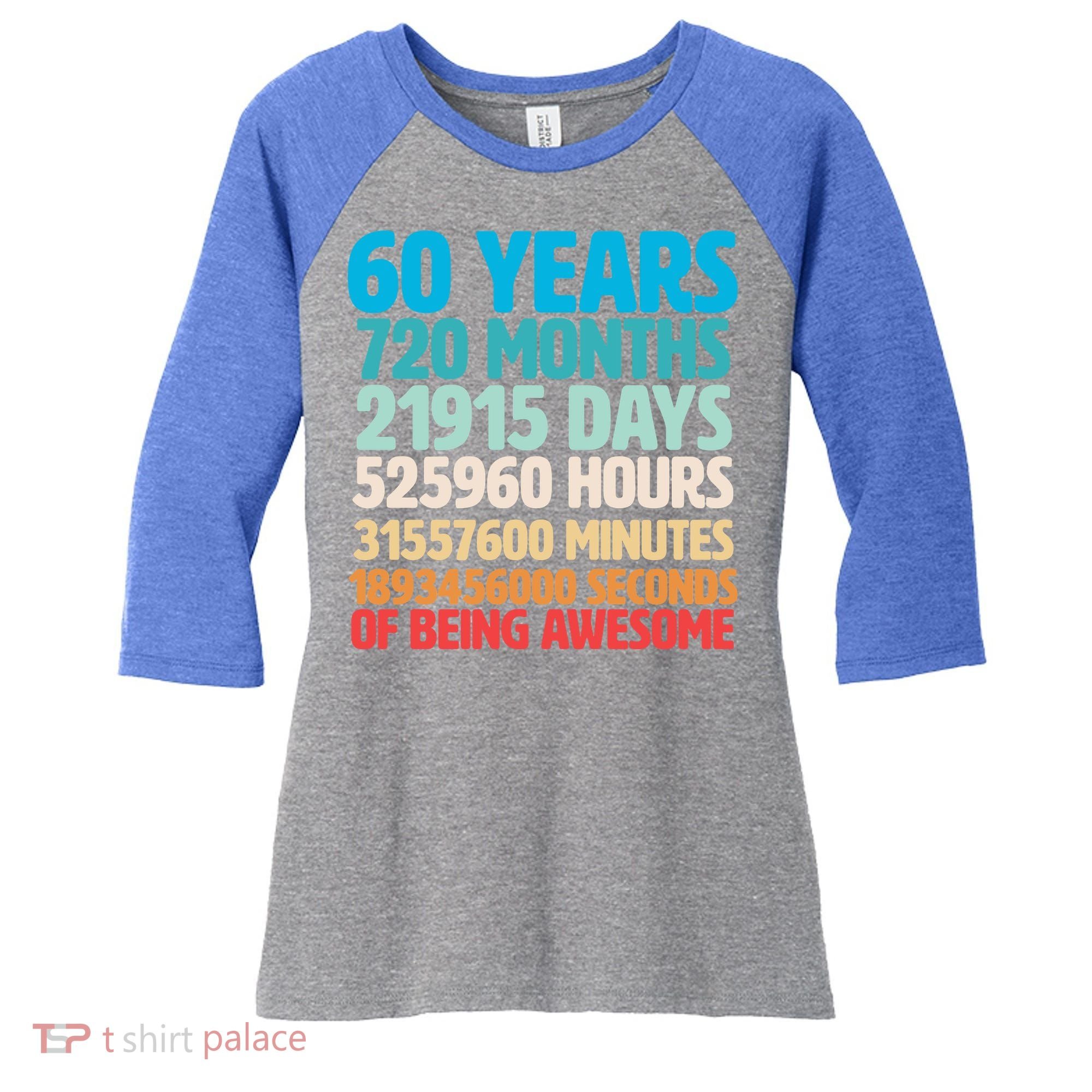60 Years Of Being Awesome 60th Birthday Time Breakdown Women's Tri-Blend 3/4-Sleeve Raglan Shirt